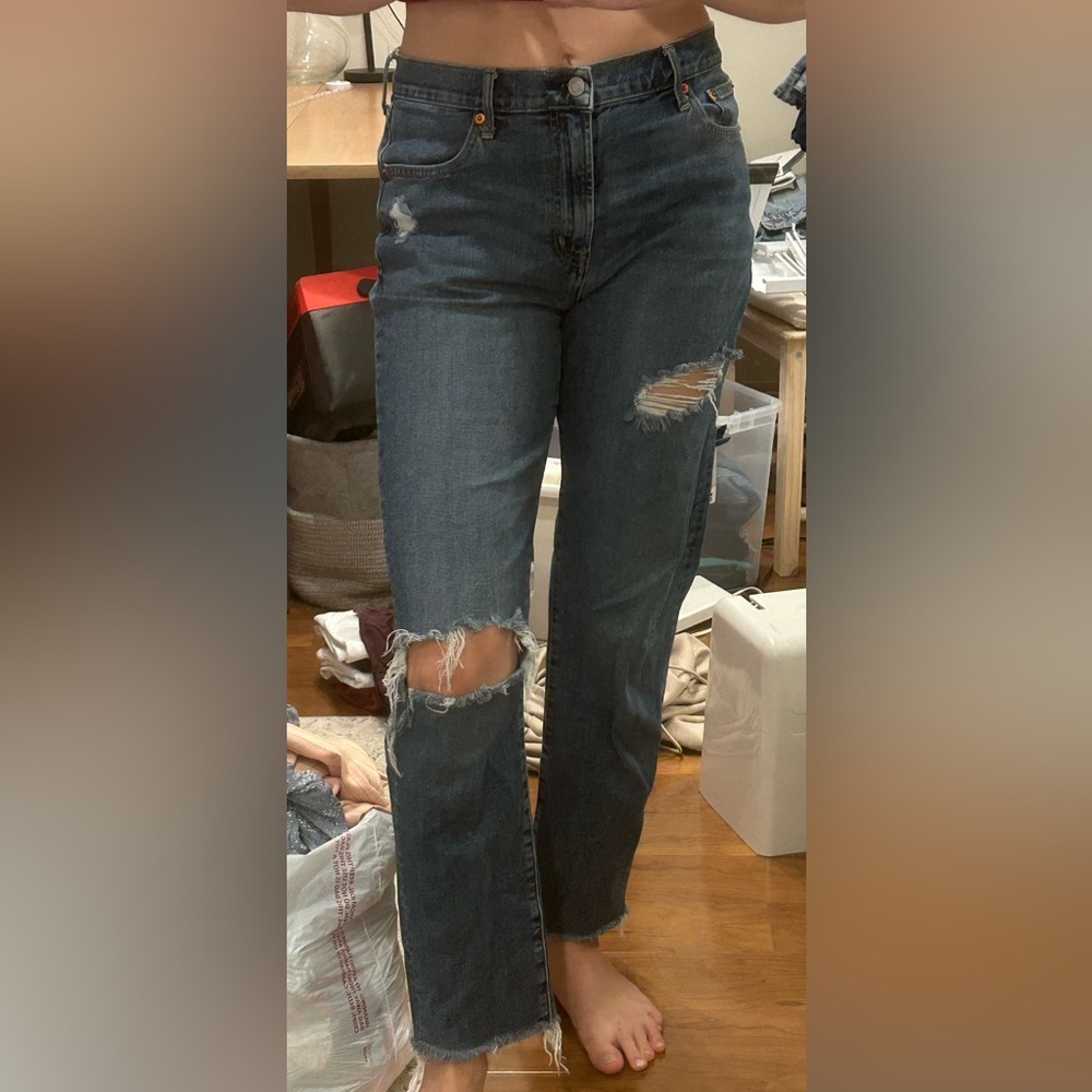 Gap Girlfriend Jeans - distressed, medium wash - 30 Tall
